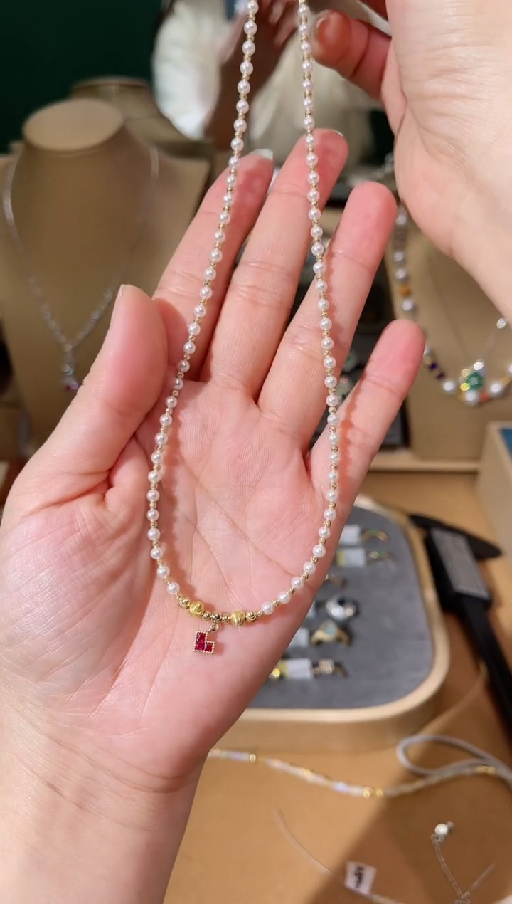 【闪购商品】红宝石项链18K金镶嵌20分红宝石珍珠项链