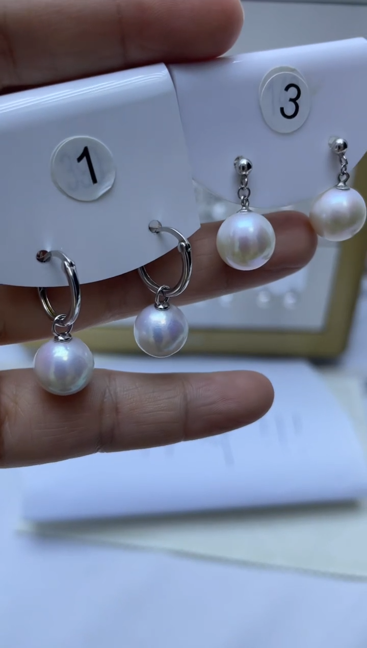 银S925镶嵌耳饰淡水珍珠1+3