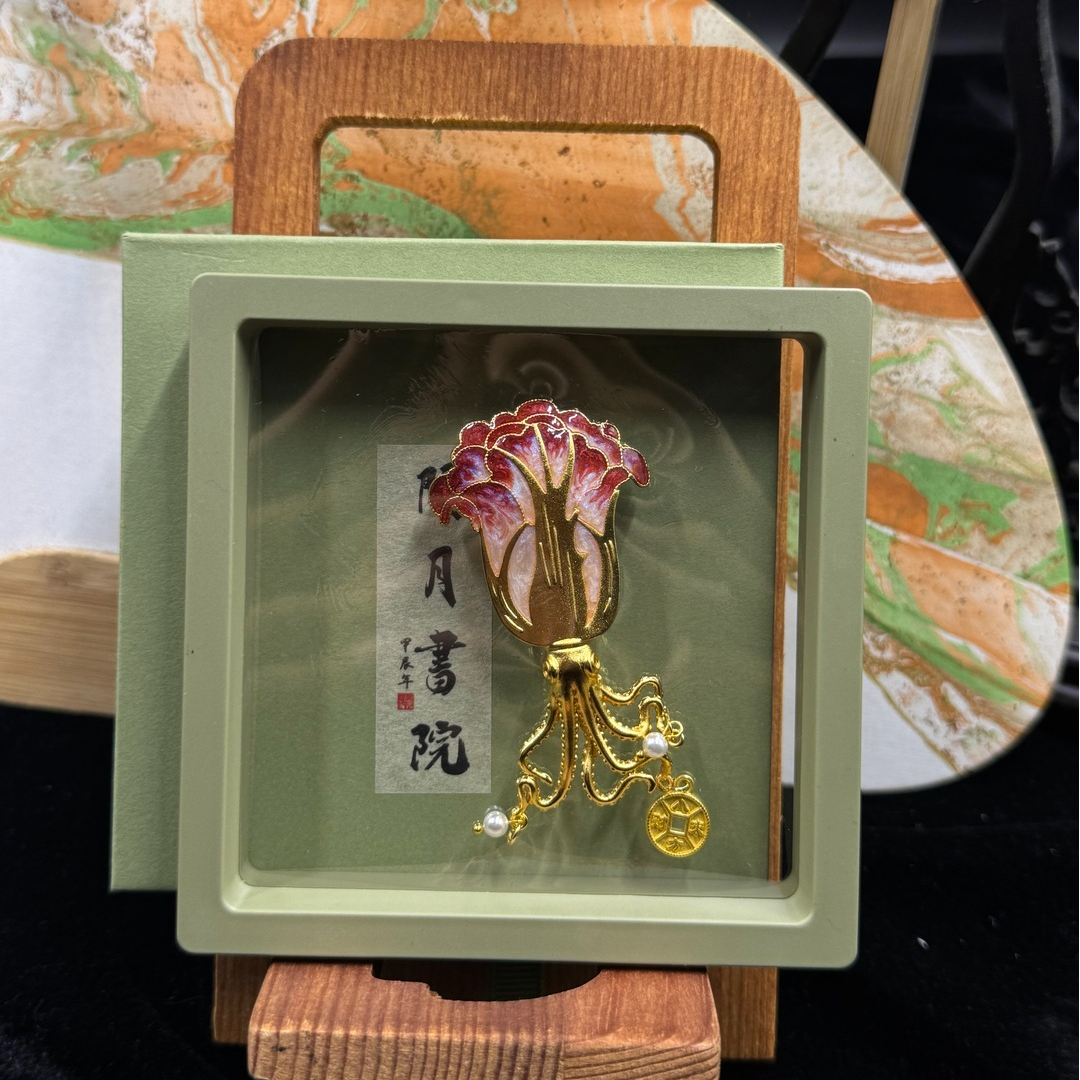 铜合金胸针 【红白菜】非遗纯手工原创设计仿景泰蓝工艺胸针复古