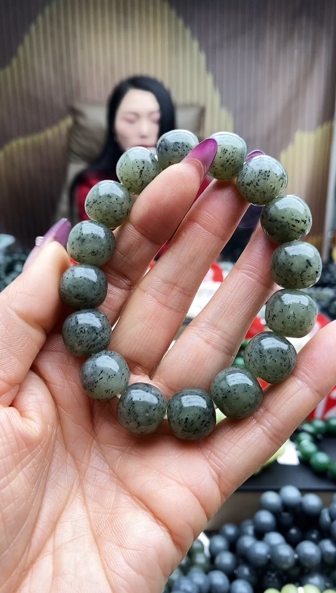 未镶嵌手串和田玉老型点墨青花14