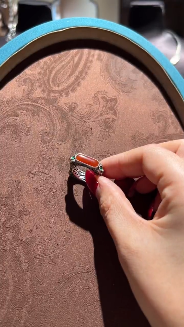 【闪购商品】翡翠戒指银S925镶嵌红翡绿翠 36号