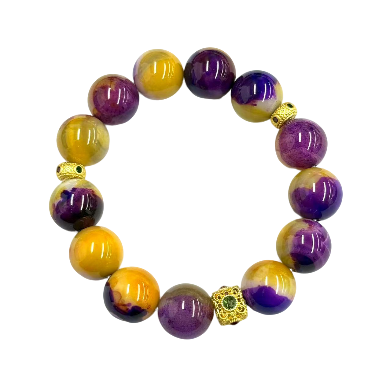 s1318-复古设计款三彩药王玛瑙圆珠手串-赠礼盒