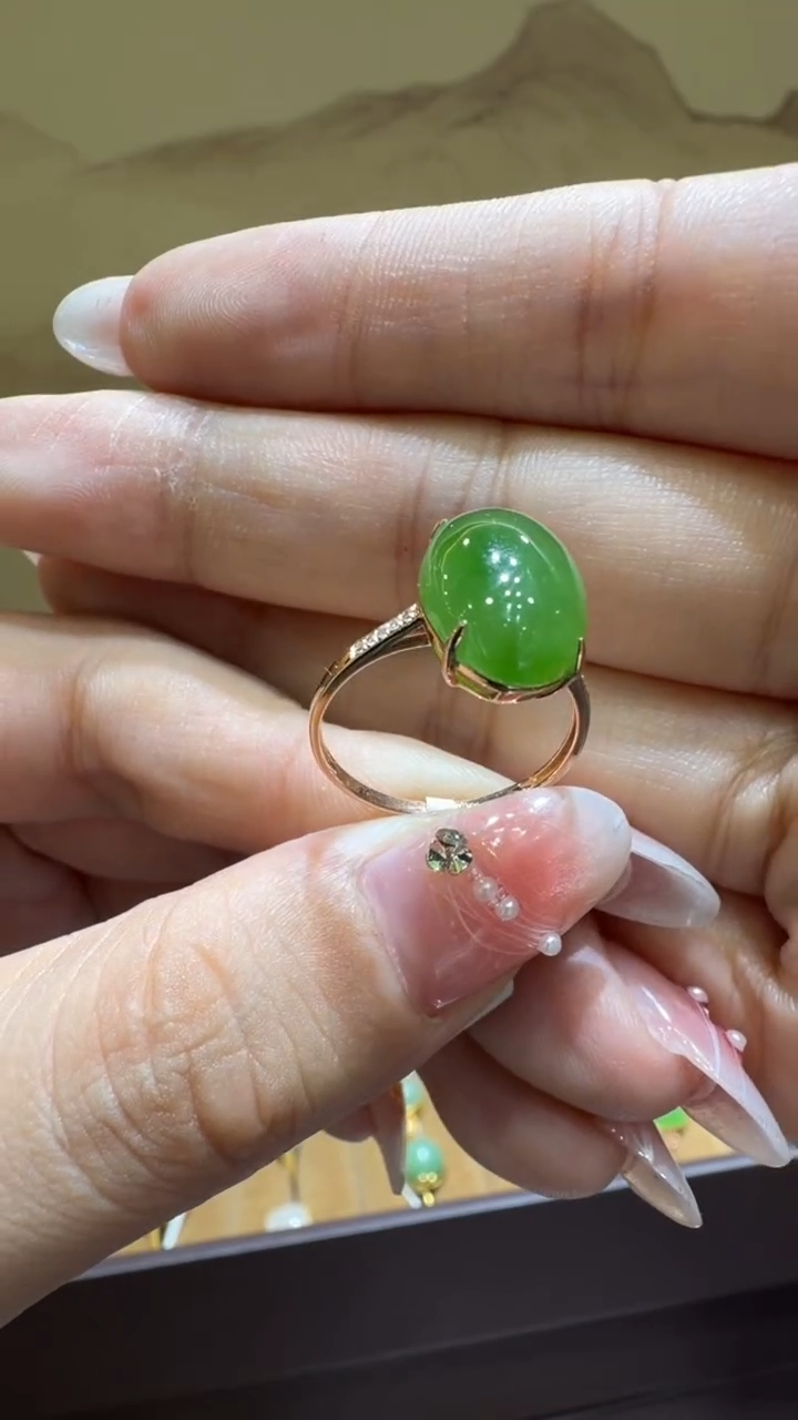 颈饰18K金镶嵌和田玉戒指备注圈口11-19