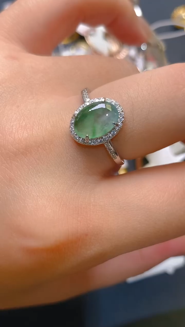 【闪购商品】翡翠耳饰银S925镶嵌天然A货翡翠1