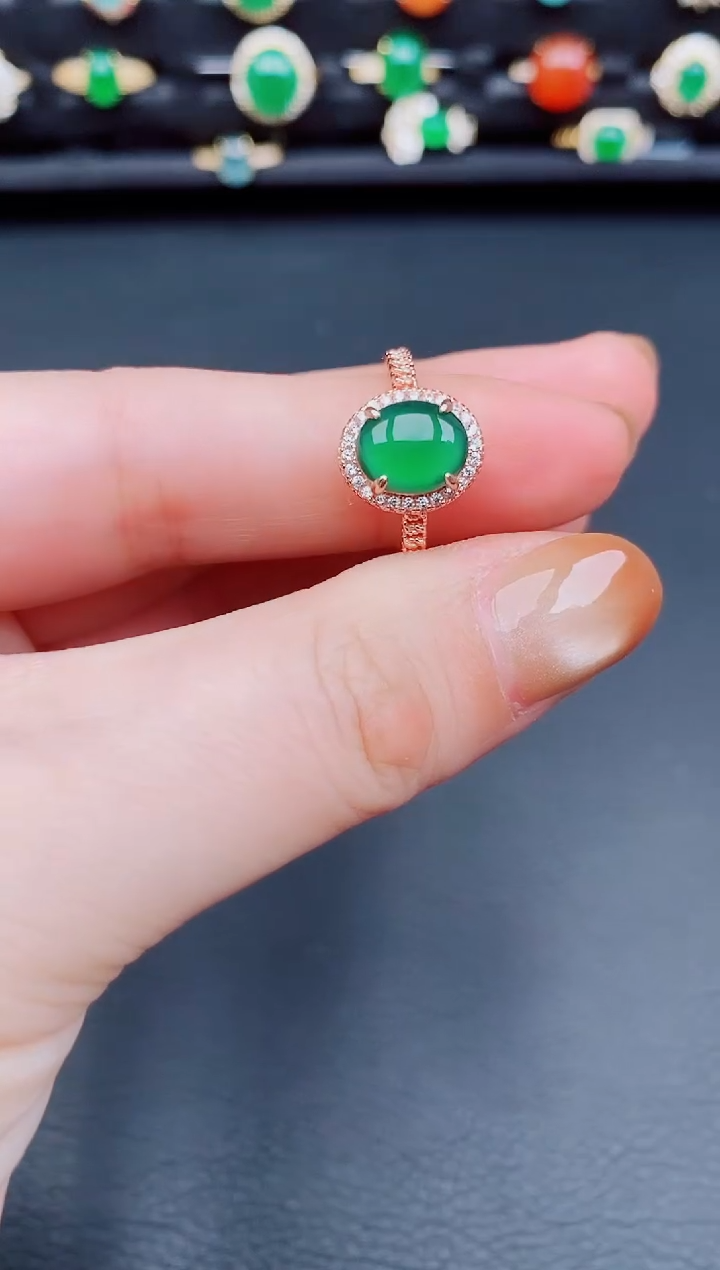 【闪购商品】翡翠戒指银S925镶嵌天然a货翡翠36