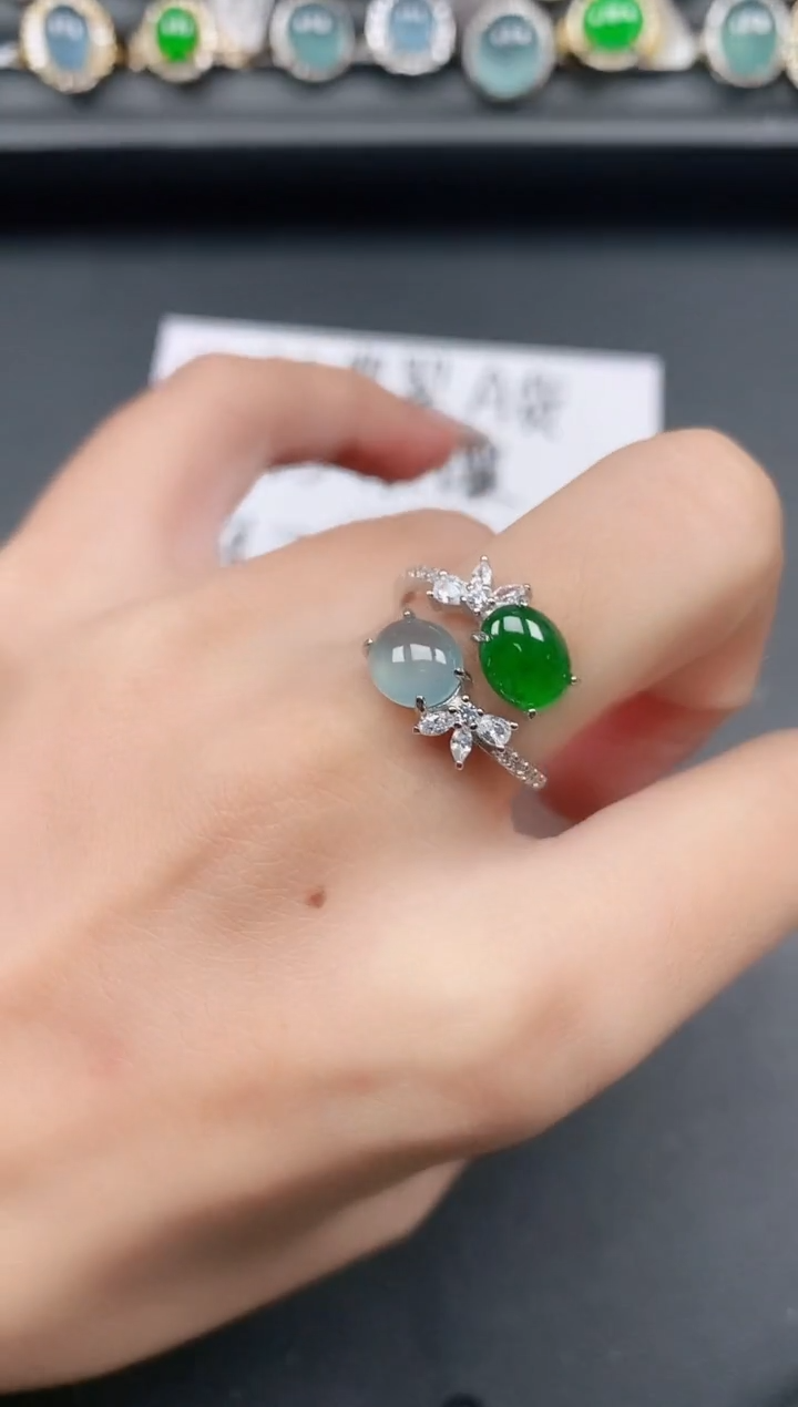 翡翠戒指银S925镶嵌111111