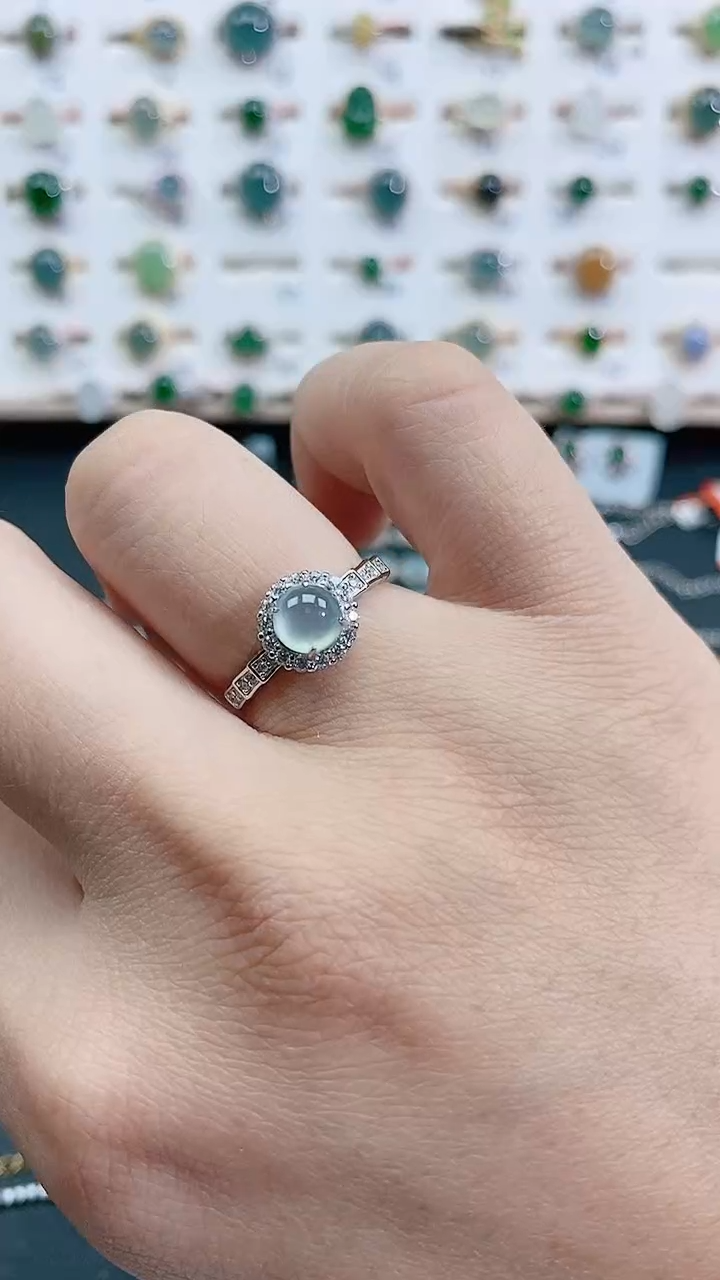 银S925镶嵌戒指翡翠天然翡翠