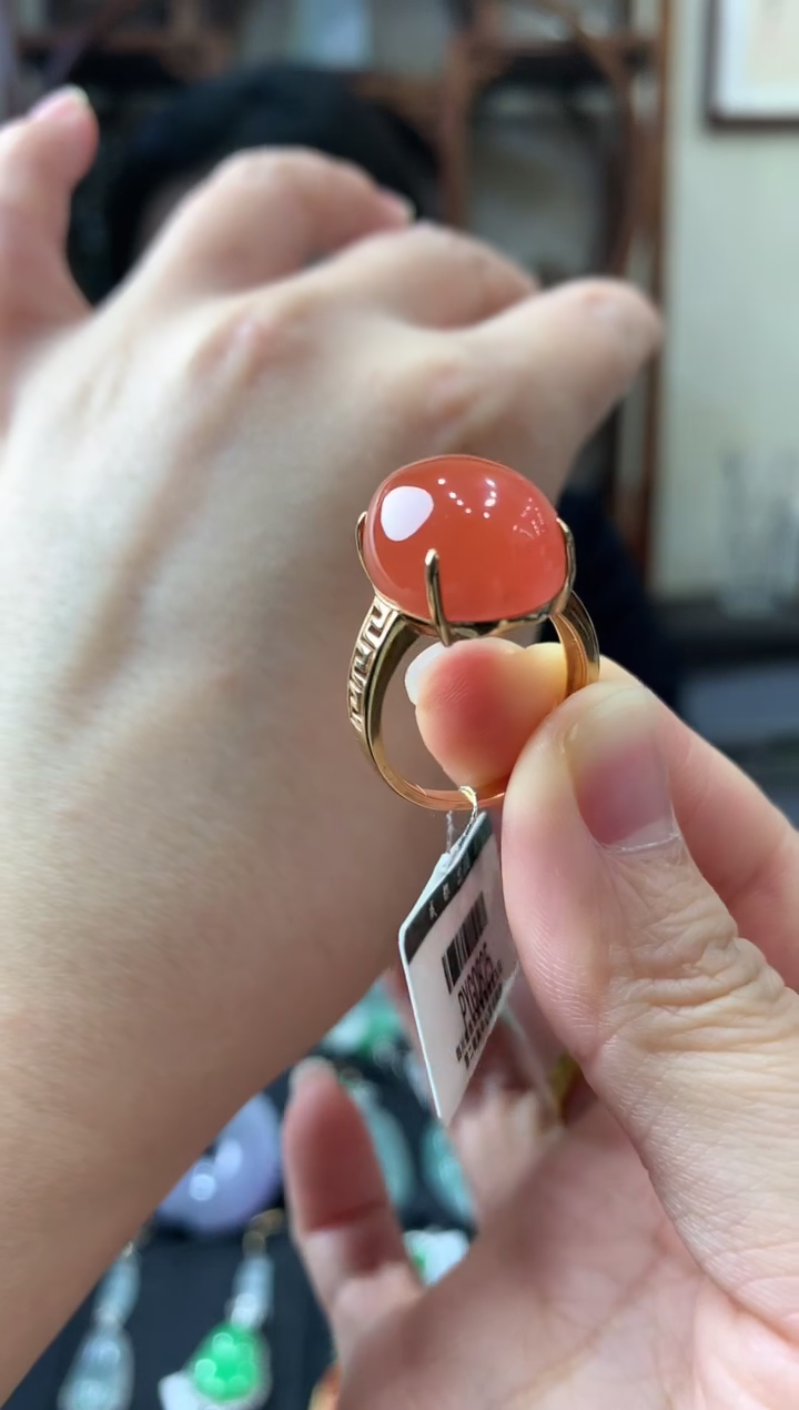 【闪购商品】南红玛瑙戒指18K金镶嵌南红戒指