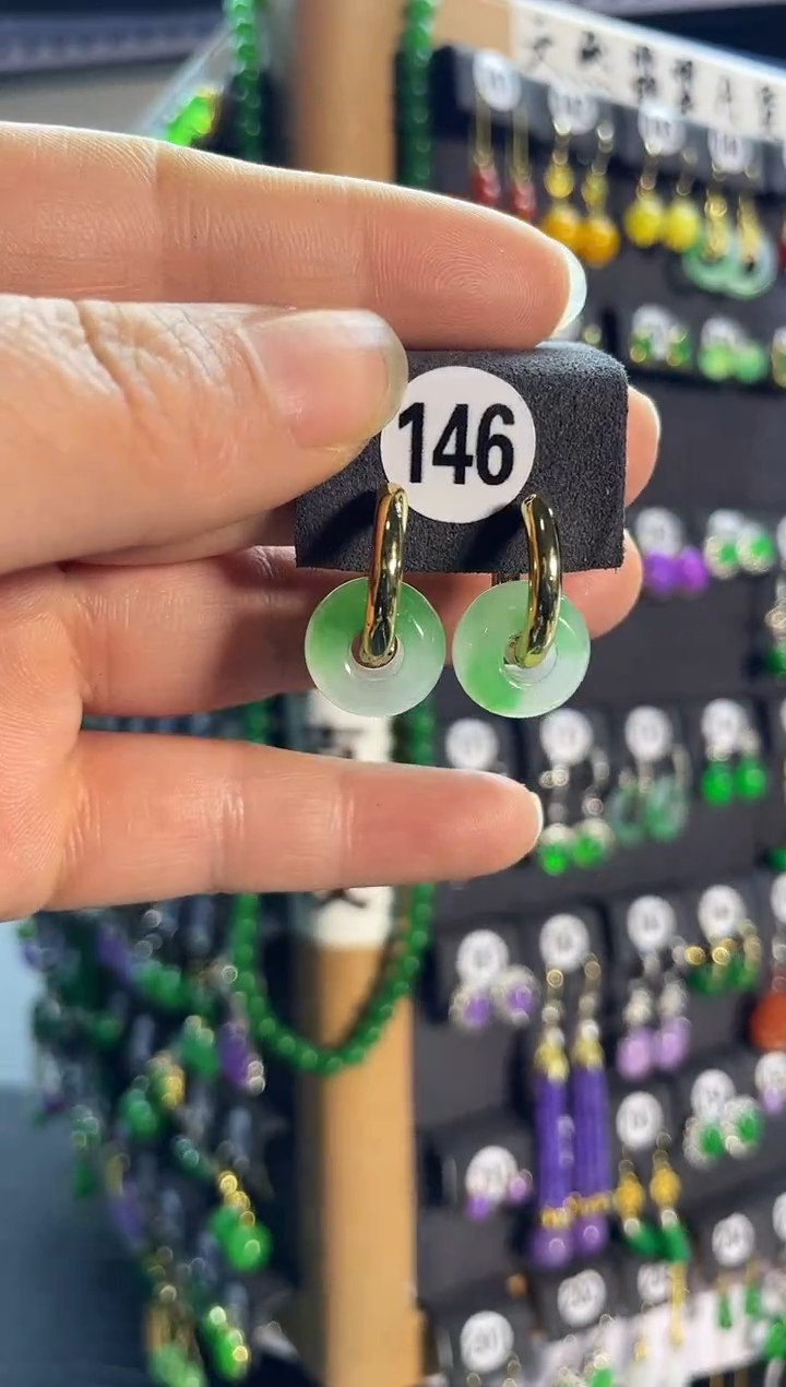 【闪购商品】翡翠耳饰银S925镶嵌老146