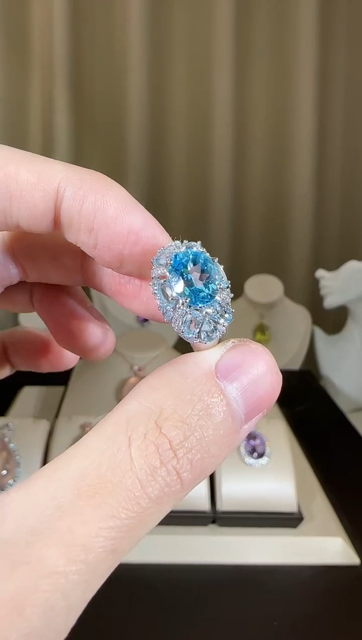 【闪购商品】托帕石戒指银S925镶嵌9*11mm