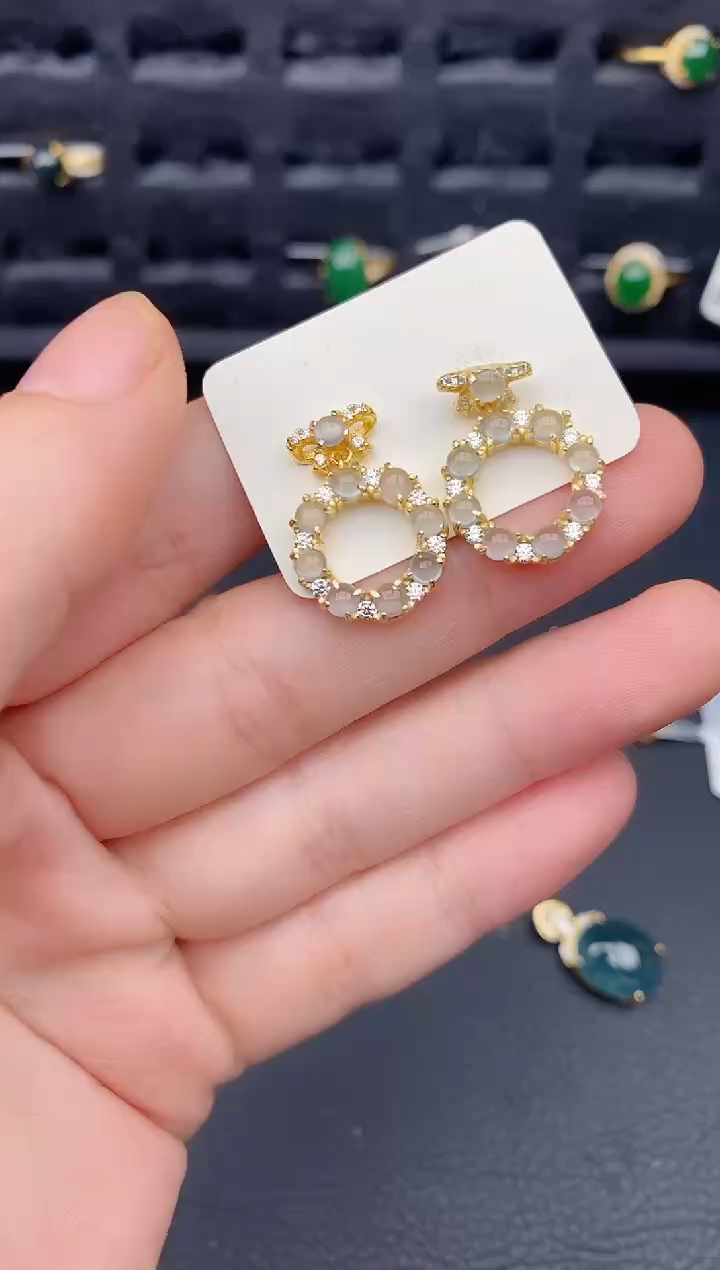银S925镶嵌翡翠耳饰天然a货翡翠229