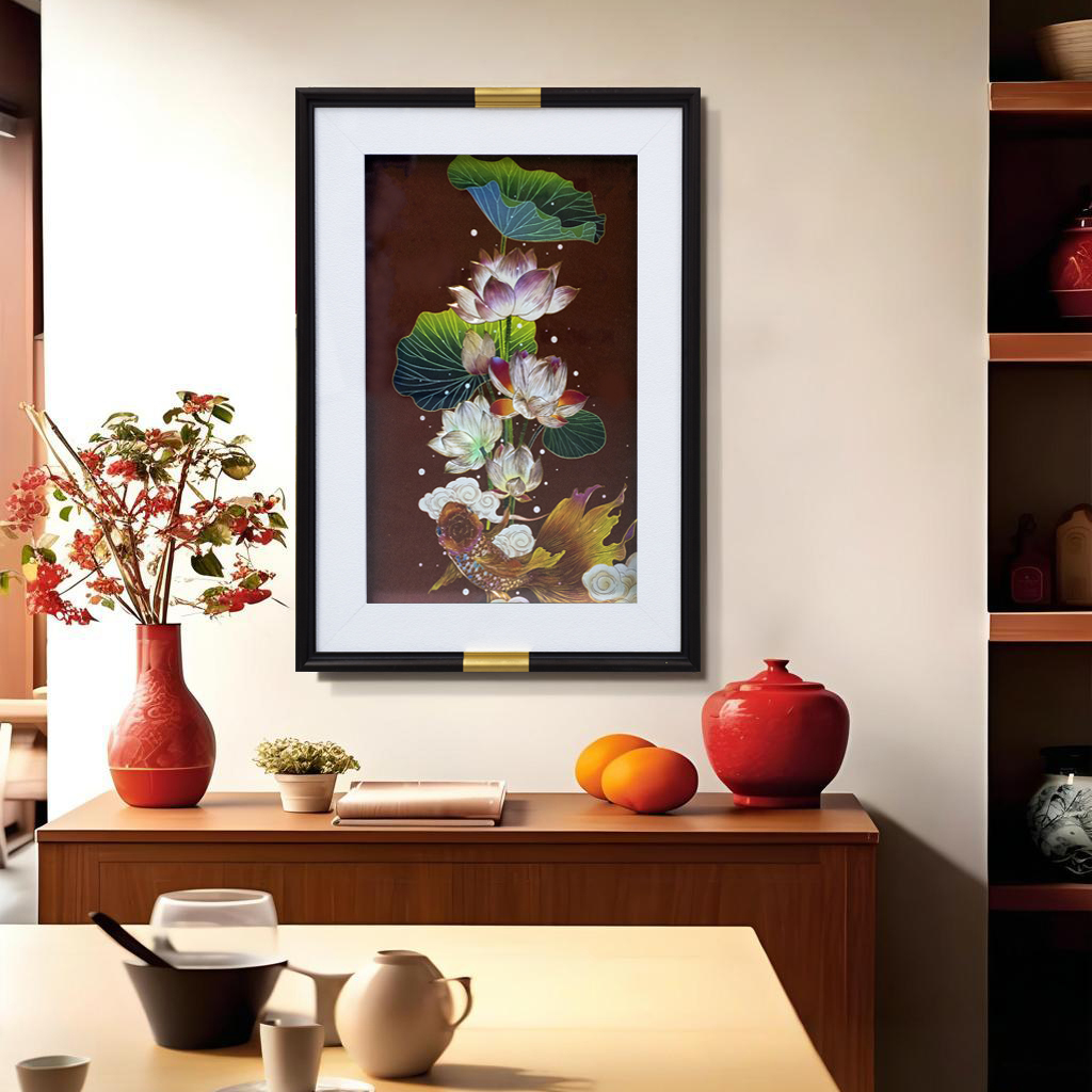 铜雕画玄关客厅装饰画沙发背景墙铜版画喜庆寓意好雕刻画荷花5070