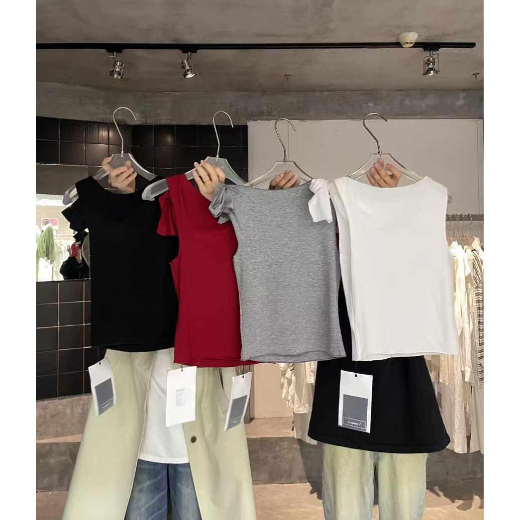 5858春季韩版百搭显瘦侧绑带短款背心女上衣通勤气质打底