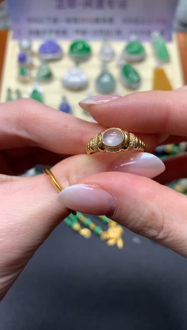 【闪购商品】翡翠戒指18K金镶嵌戒指|3400+340