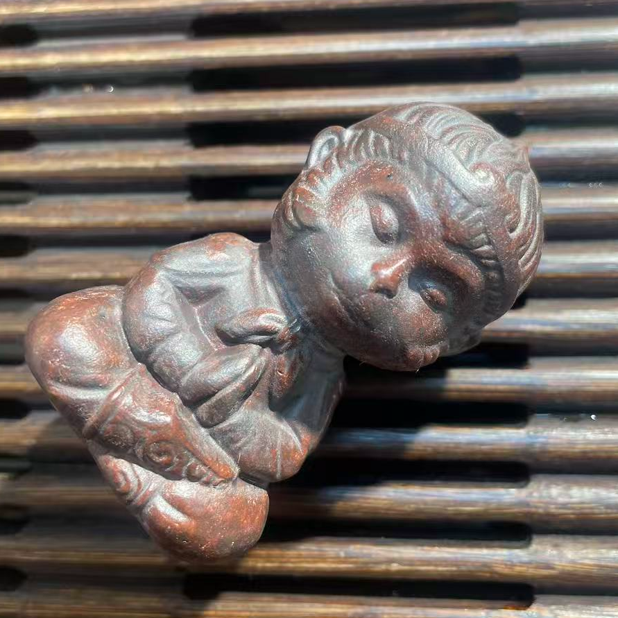 宜兴紫砂全手工制黑金砂悟空茶宠 重手