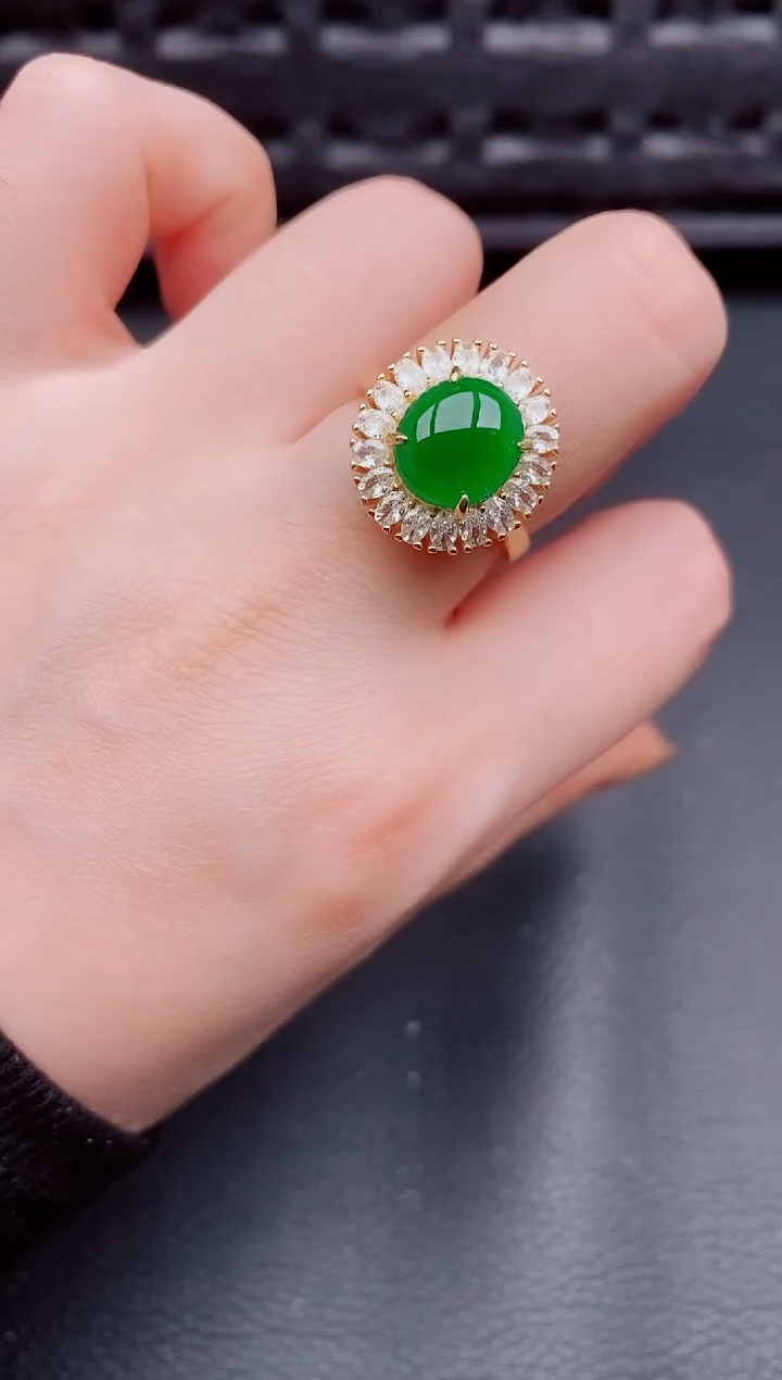 【闪购商品】翡翠戒指银S925镶嵌天然a货翡翠442