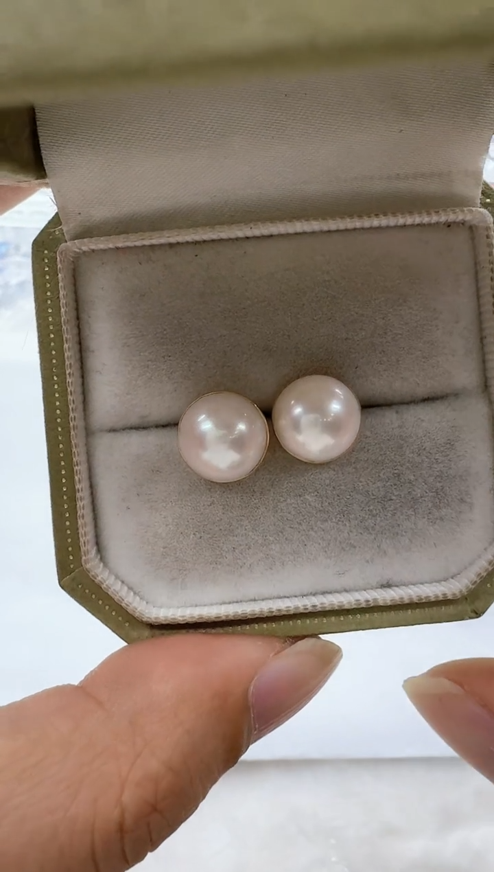 【闪购商品】拼合珍珠（马贝珠）耳饰18K金镶嵌清货