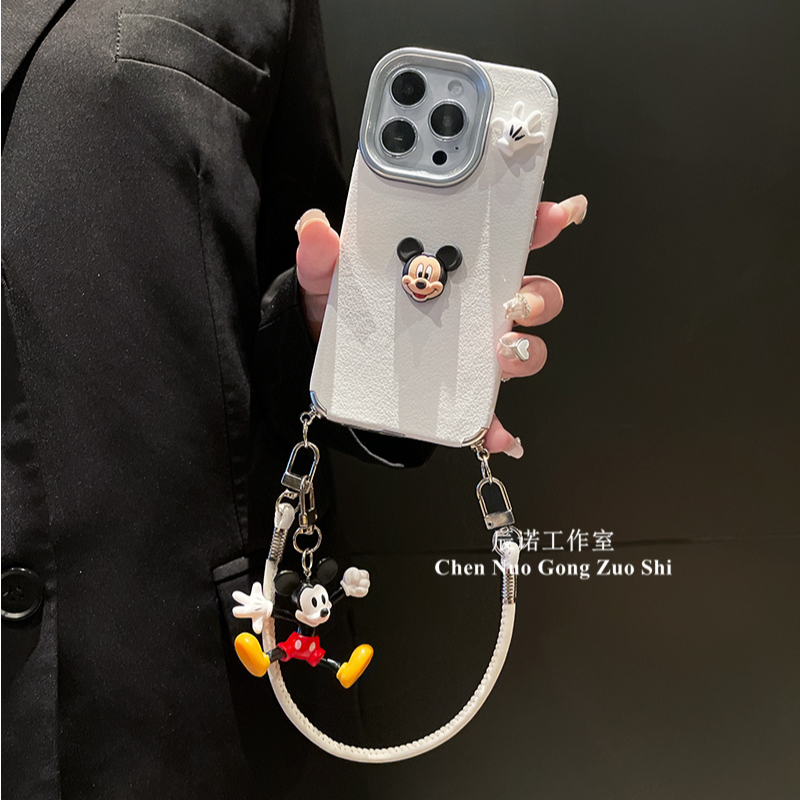 适用苹果华为荣耀oppo/vivo小米手机壳卡通米奇吊坠手提斜挎绳女