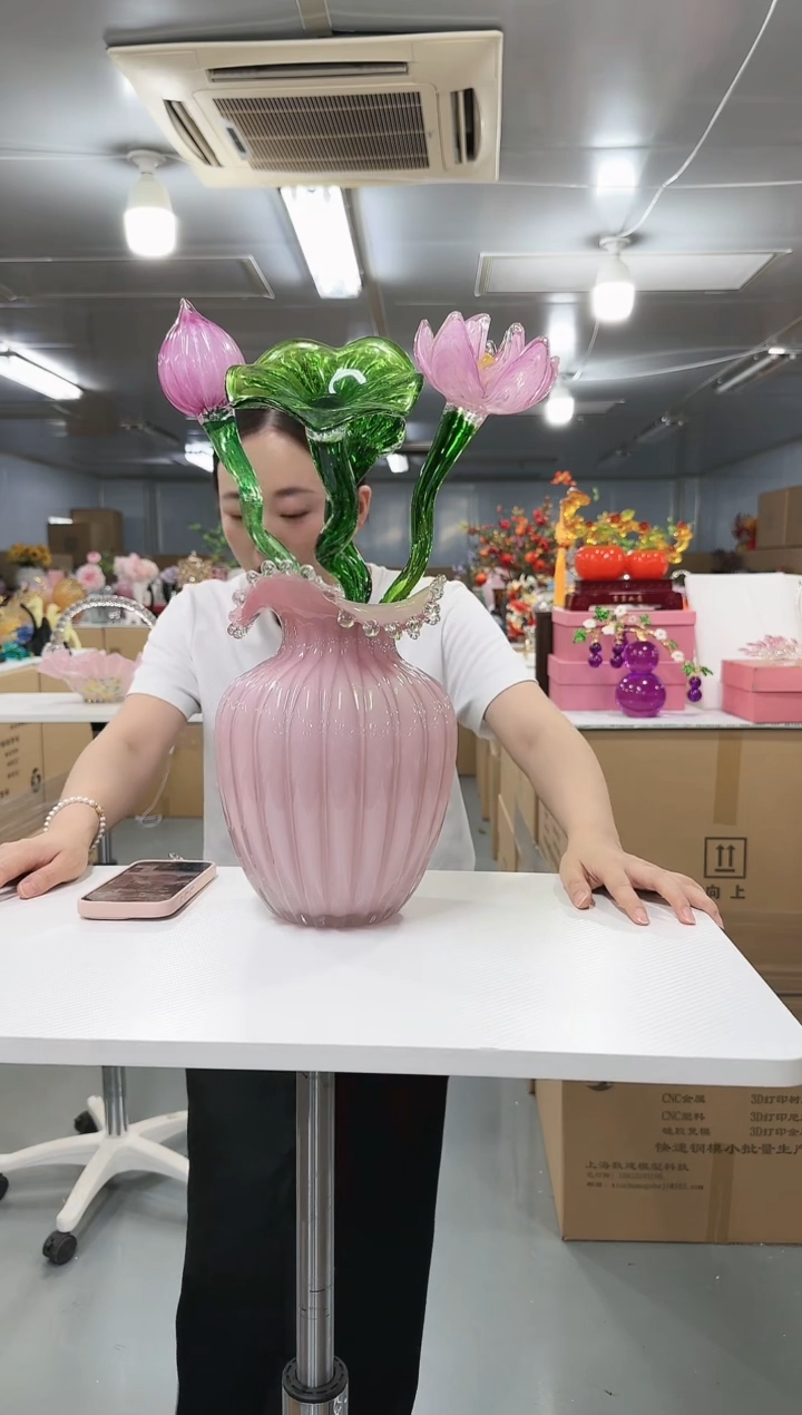 花间集水晶琉璃摆设   荷花4只+花瓶