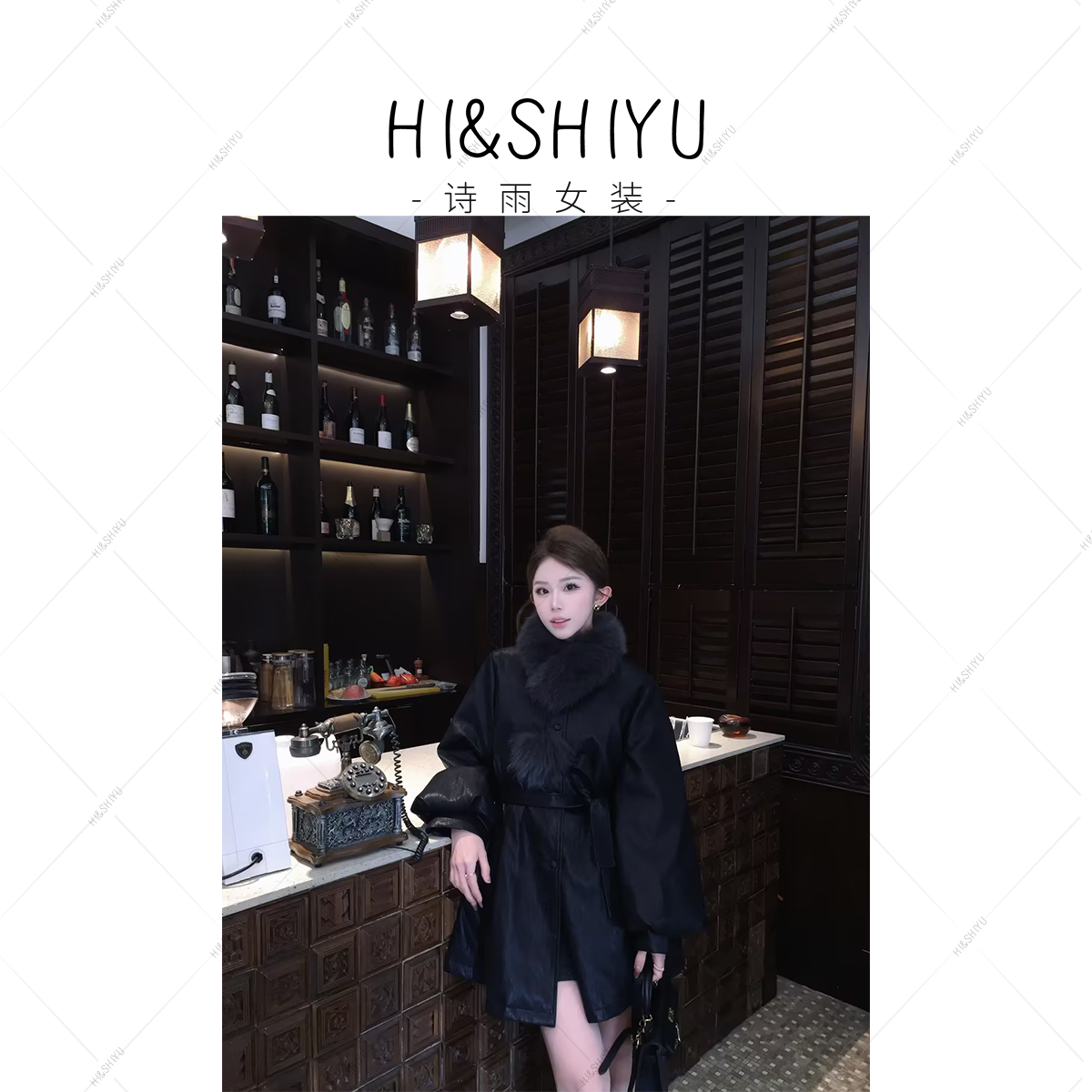 诗雨设计【小富婆】25年新款冬季灯笼袖狐狸毛领宽松中长羽绒外套