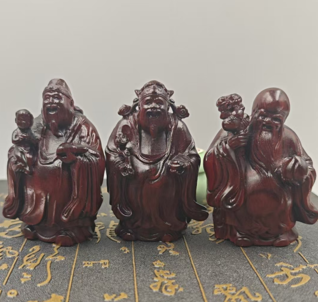紫檀木福禄寿一套摆件手把件