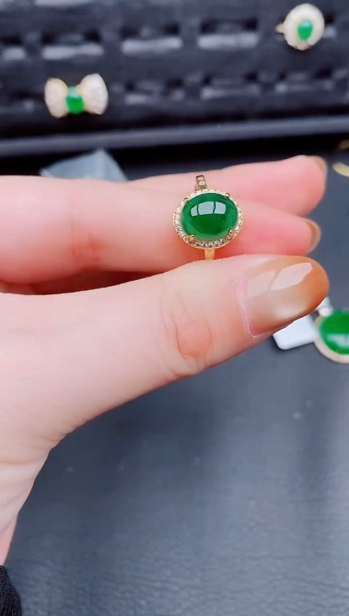 【闪购商品】翡翠戒指银S925镶嵌天然a货翡翠626