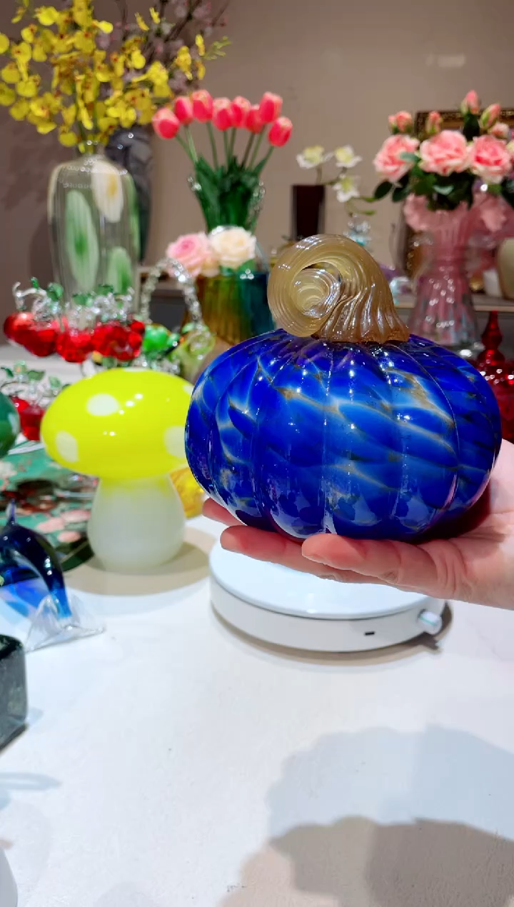 【闪购商品】琉璃手工艺品     宝蓝色南瓜微瑕