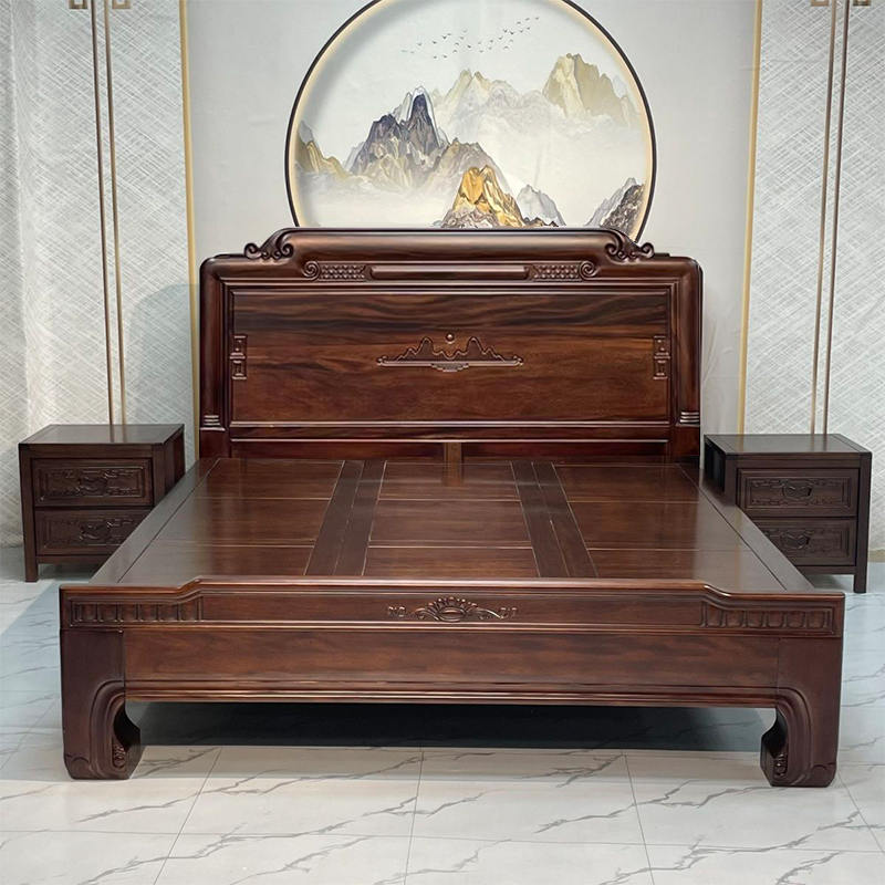 全榫卯结构北美黑胡桃木全实木床1.8米1.5米双人床老虎脚简约雕花