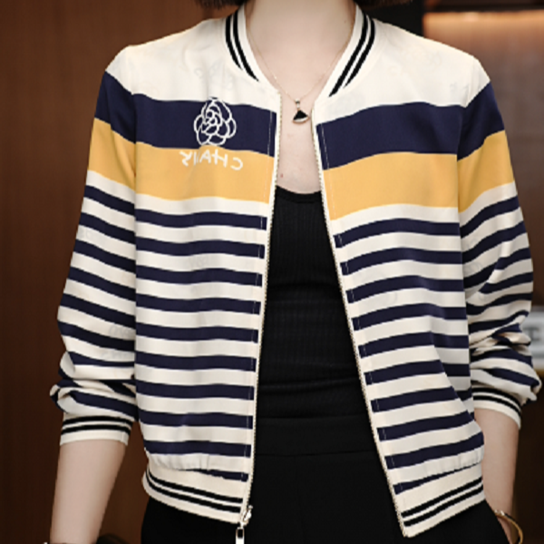 条纹山茶花-新款印花气质上衣外套百搭显瘦时尚舒适显气质外套