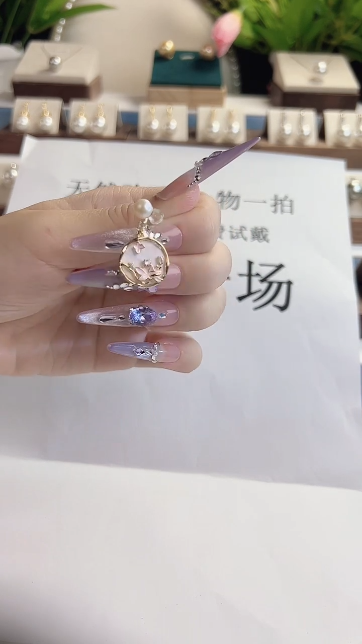 未镶嵌淡水珍珠耳饰珐琅团扇