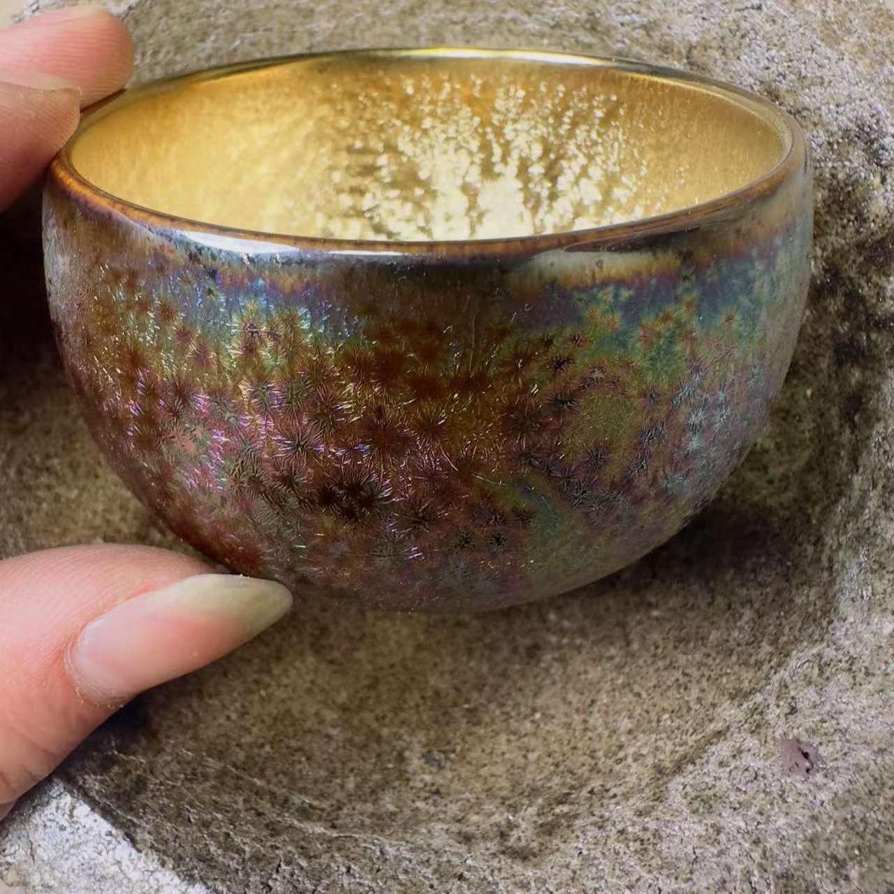 纯手工 制作 茶器主人杯 金彩人生