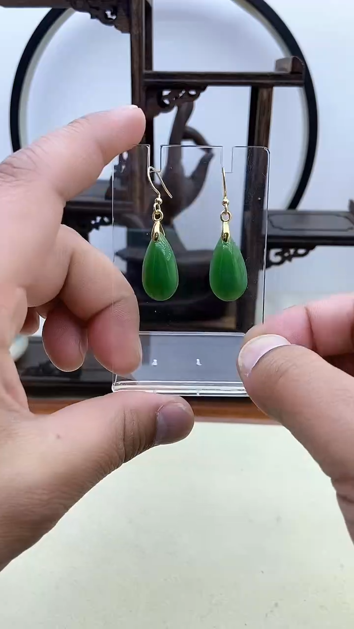 【闪购商品】和田玉耳饰14K金镶嵌34号