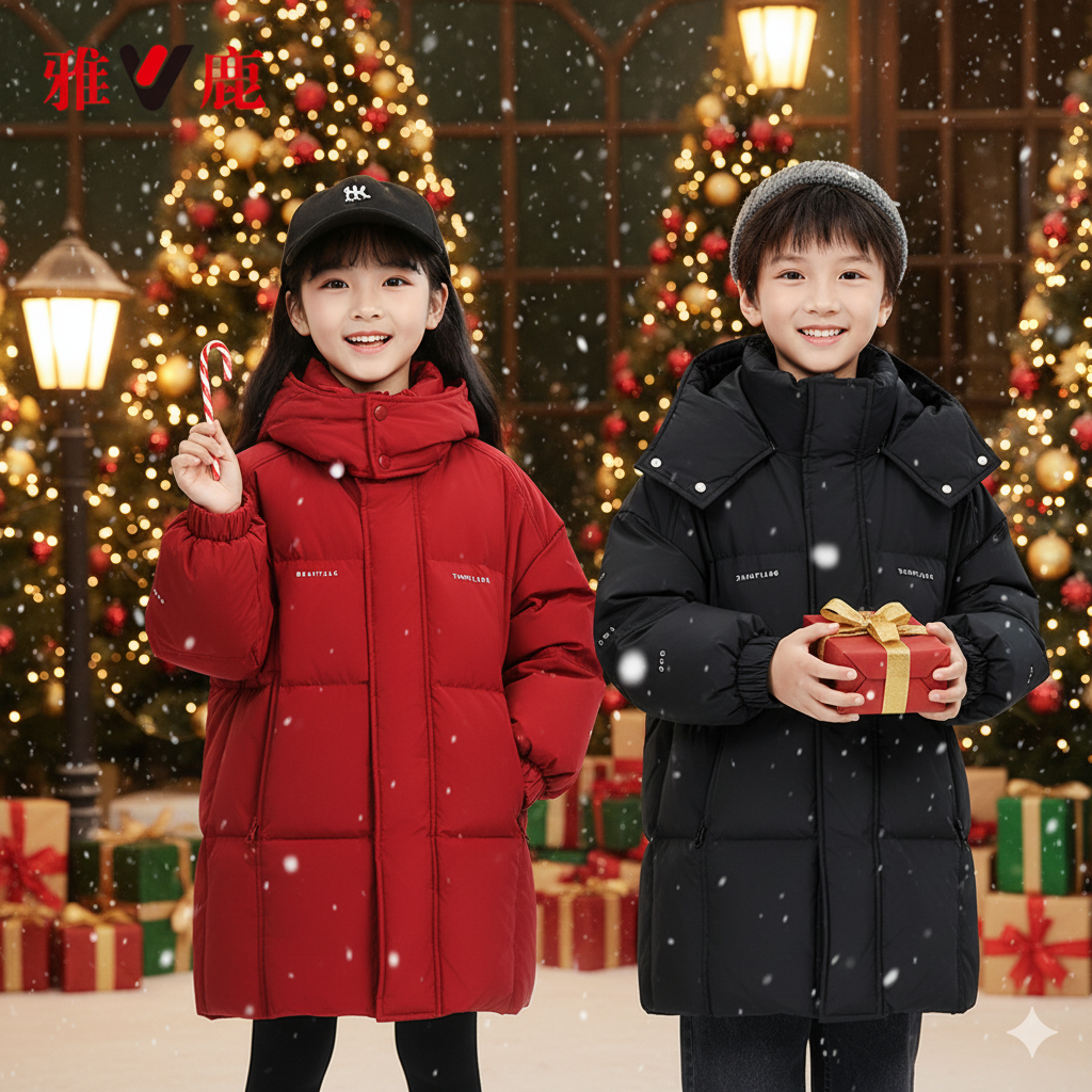 【新国标90绒】雅鹿儿童中长款羽绒服韩版印花休闲加厚极寒羽绒服商品图