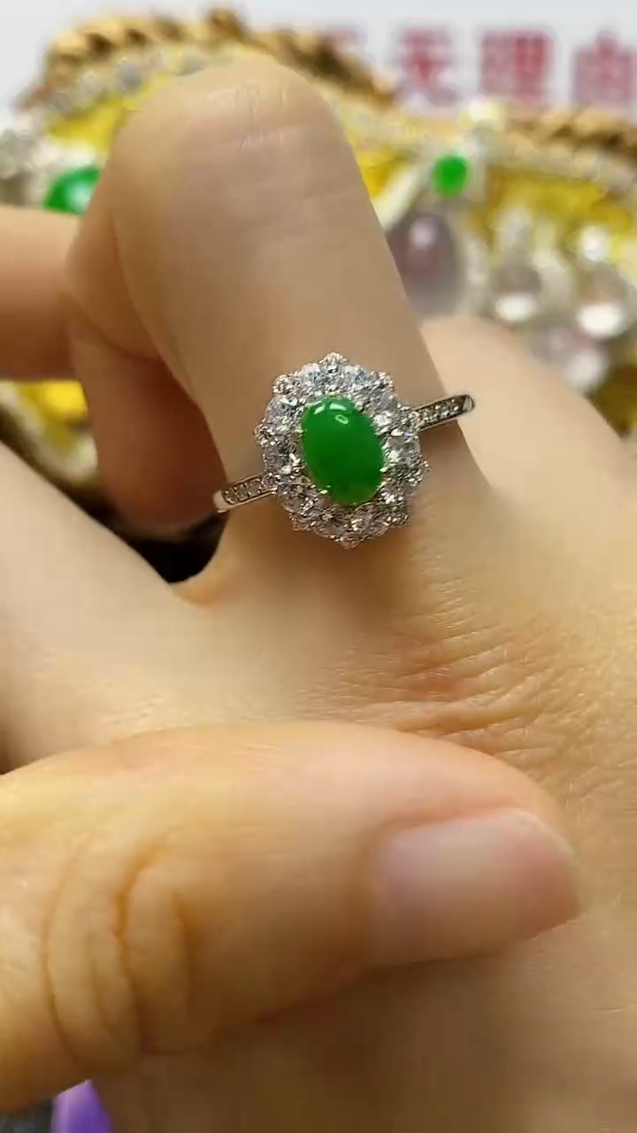 银S925镶嵌戒指翡翠/5107