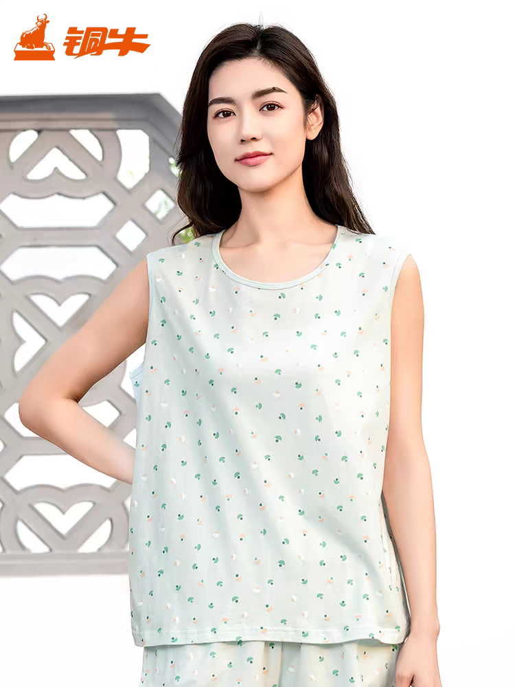 铜牛汗布印花女背心 2025年春夏新色家居打底衫背心中老年女VB082