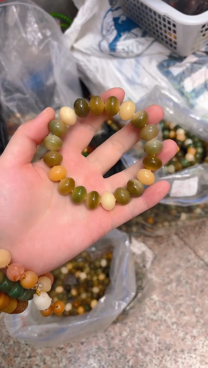 菩提根/象牙果吊坠绿色多宝算盘单圈手串