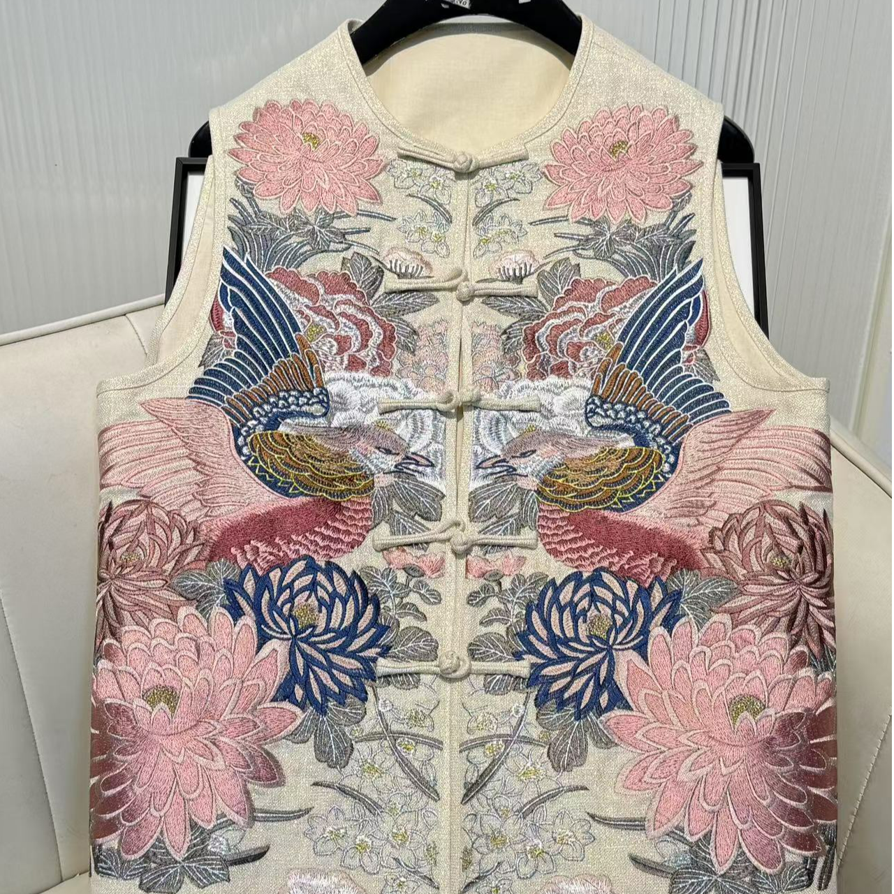 2025新款花开富贵麻对襟国风马夹