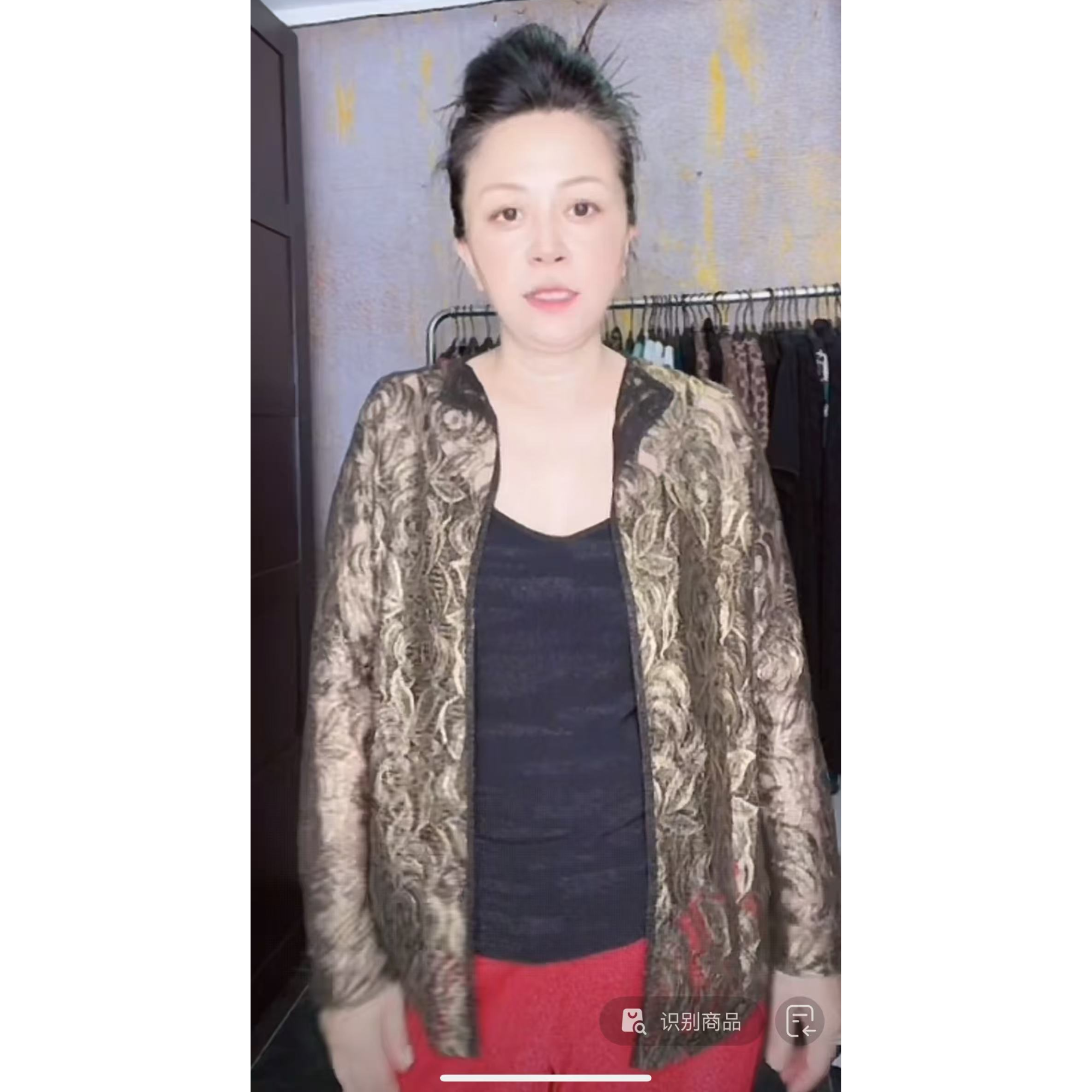 妙唐时尚大码新款弹力女士外套3208蕾丝金色