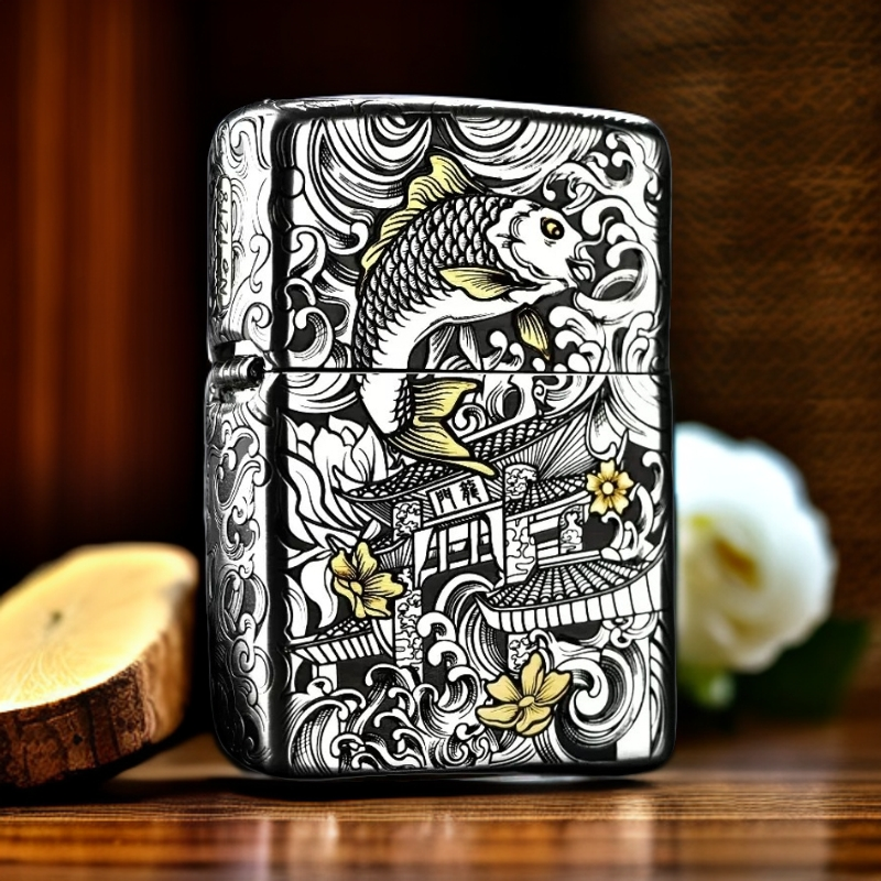 zippo打火机正品错金银工艺盔甲鱼跃龙门/关公/貔貅/龙PWJ1