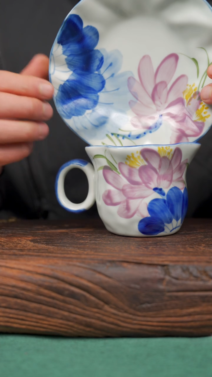 【闪购商品】瓷片寻一缕瓷香杯釉下手工手绘瓷器 紫荷咖啡杯