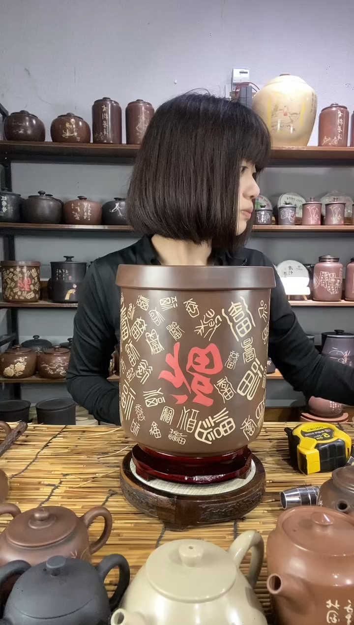 7微瑕手工彩填百福醒茶罐