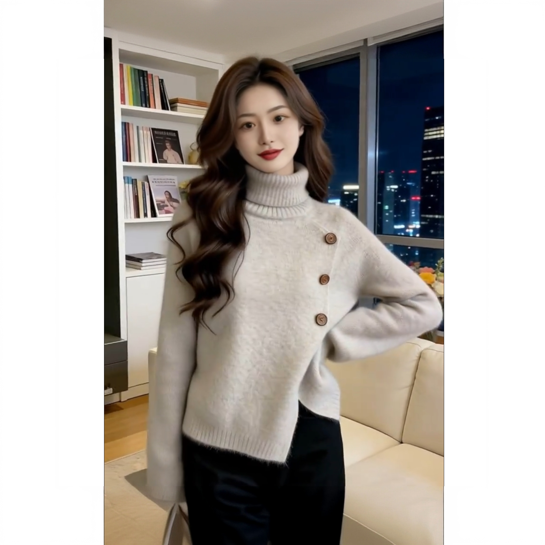 2026时尚优雅绝美漂亮高领长袖毛衣针织衫女冬季简约软糯宽松上衣