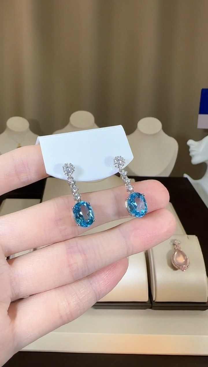 【闪购商品】托帕石耳饰银S925镶嵌10*8mm