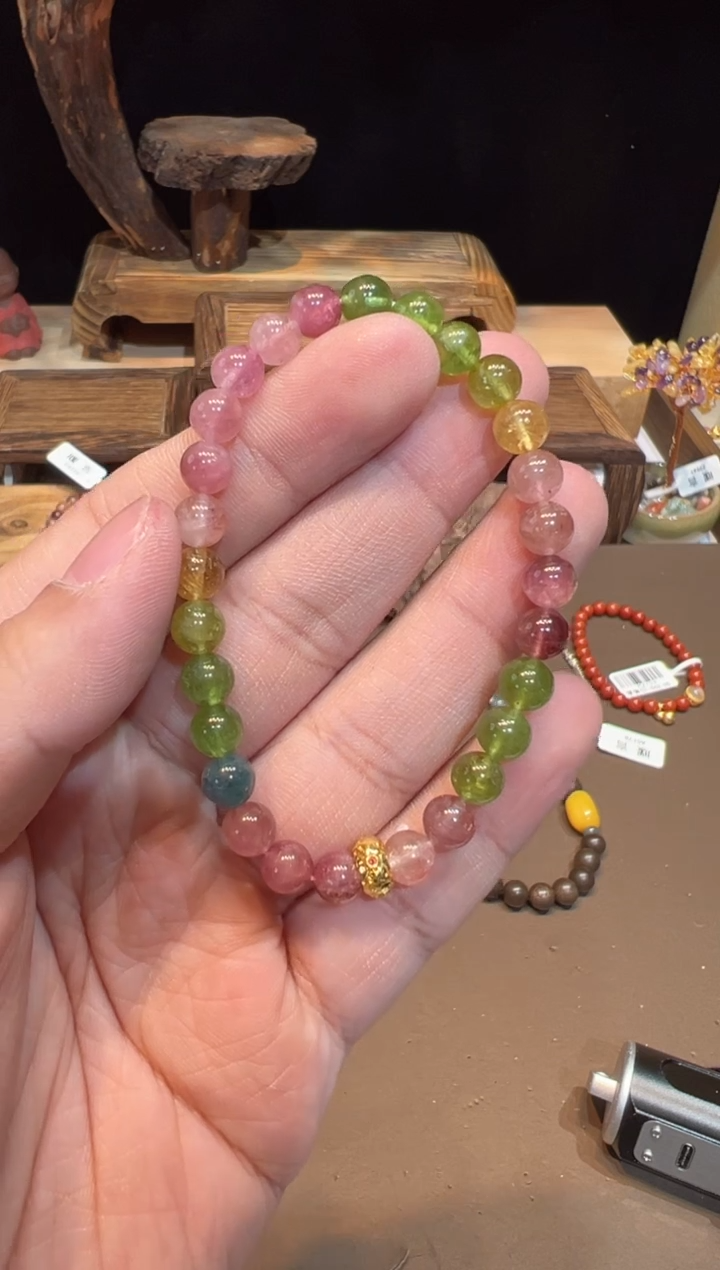 【闪购商品】碧玺手链18K金镶嵌手饰@@6931