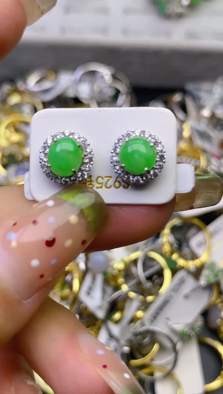 翡翠戒指银S925镶嵌百内无证书