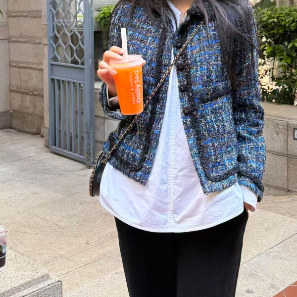 青羽家秋冬手缝花边气质香风外套短款短上衣（岁末出清福利）