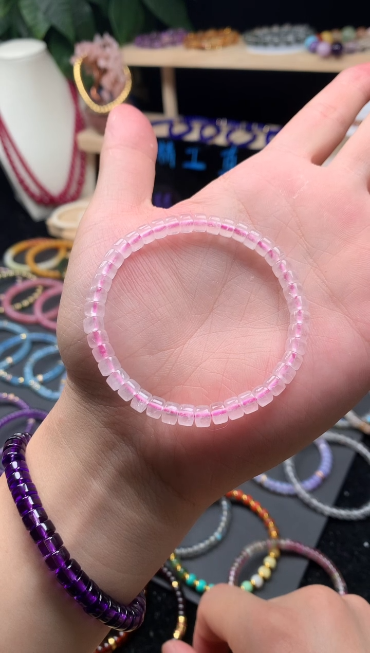 水晶手串未镶嵌粉水晶手串6mm