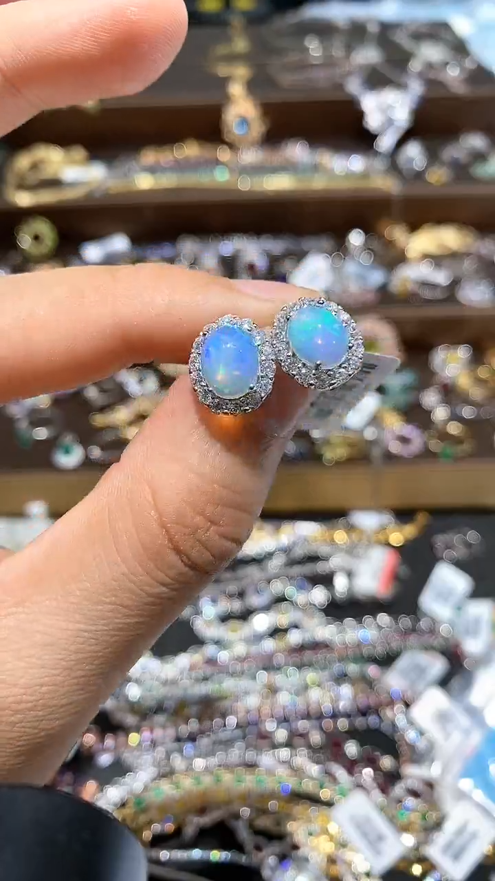 【闪购商品】欧泊珠宝奇石银S925镀金镶嵌耳钉