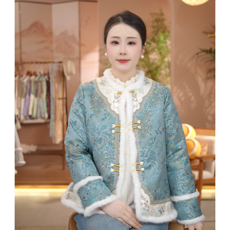 《 凤姿-棉服》2025年秋冬新款加厚轻奢纯色提花简约时尚气质风棉