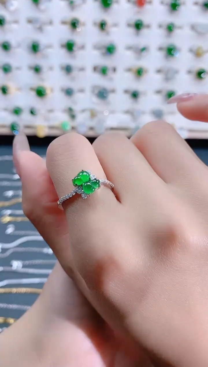 翡翠银S925镶嵌戒指天然翡翠